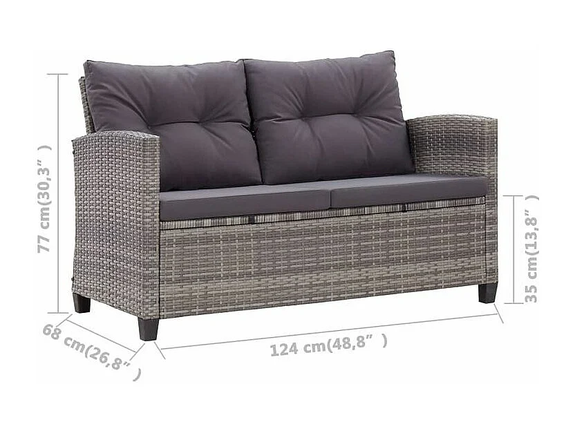 Ensemble à dîner de jardin 3pcs et coussins gris Résine tressée