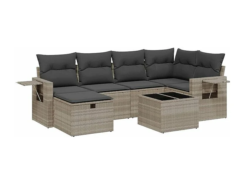 Salon de jardin avec coussins 7 pcs gris clair résine tressée