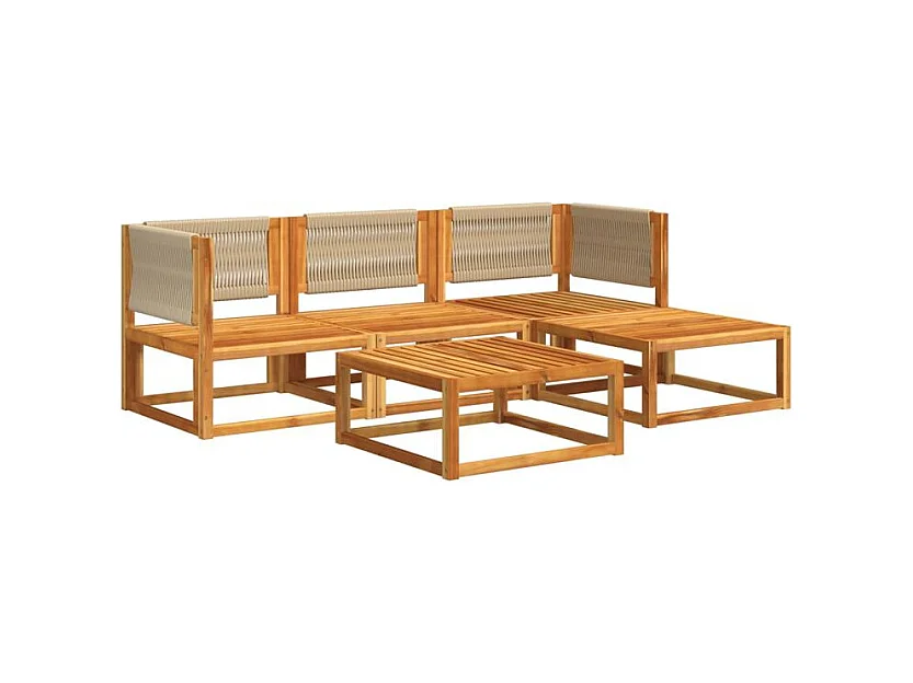 Salon de jardin avec coussins 5 pcs Bois d'acacia solide