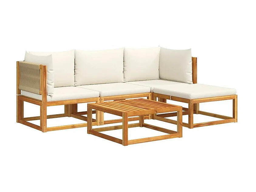 Salon de jardin avec coussins 5 pcs Bois d'acacia solide