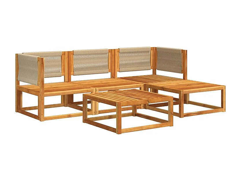 Salon de jardin avec coussins 5 pcs Bois d'acacia solide