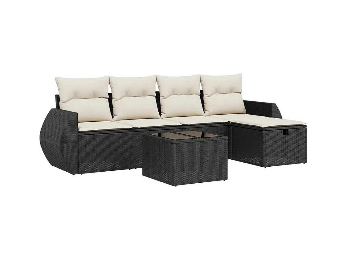 Salon de jardin 6 pcs avec coussins noir résine tressée