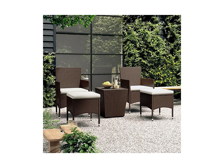 Ensemble de bistro de jardin 5 pcs poly rotin et verre trempé
