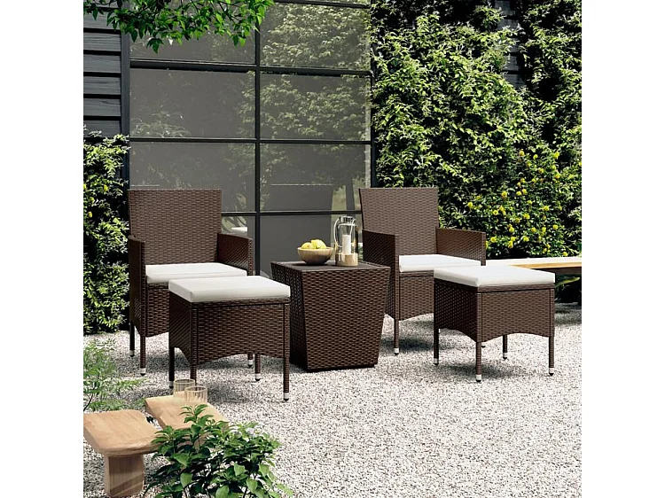 Ensemble de bistro de jardin 5 pcs poly rotin et verre trempé