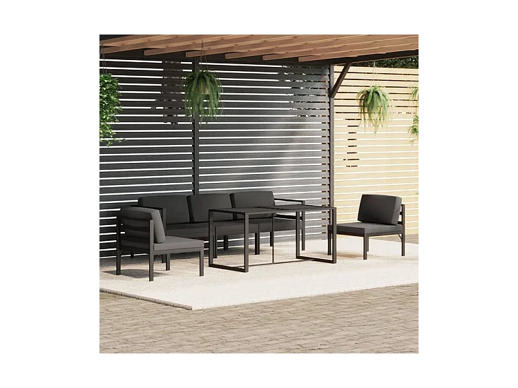 Salon de jardin 6 pcs avec coussins Aluminium Anthracite