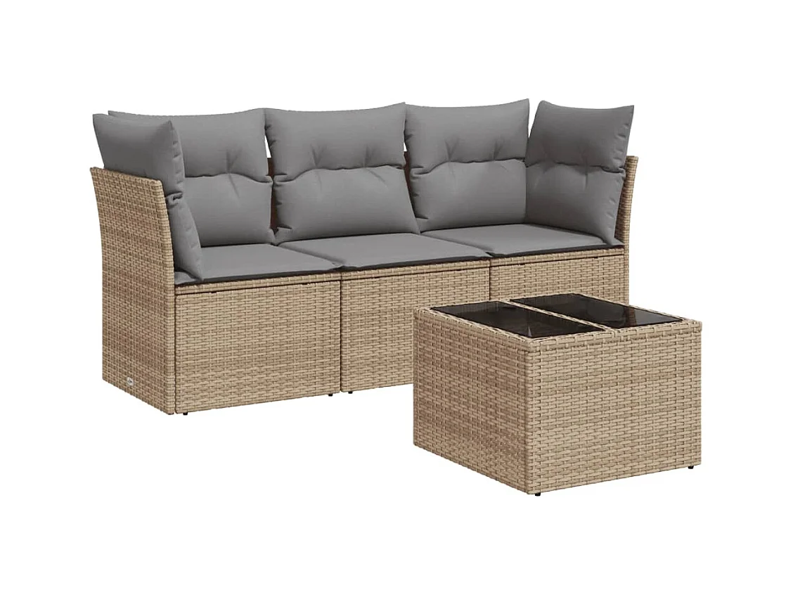Salon de jardin avec coussins 4 pcs beige résine tressée