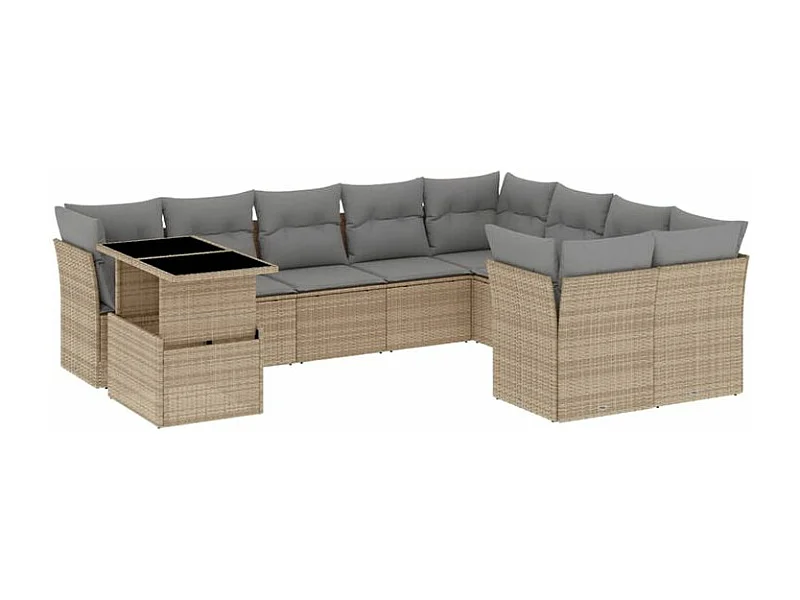 Salon de jardin avec coussins 10 pcs beige résine tressée