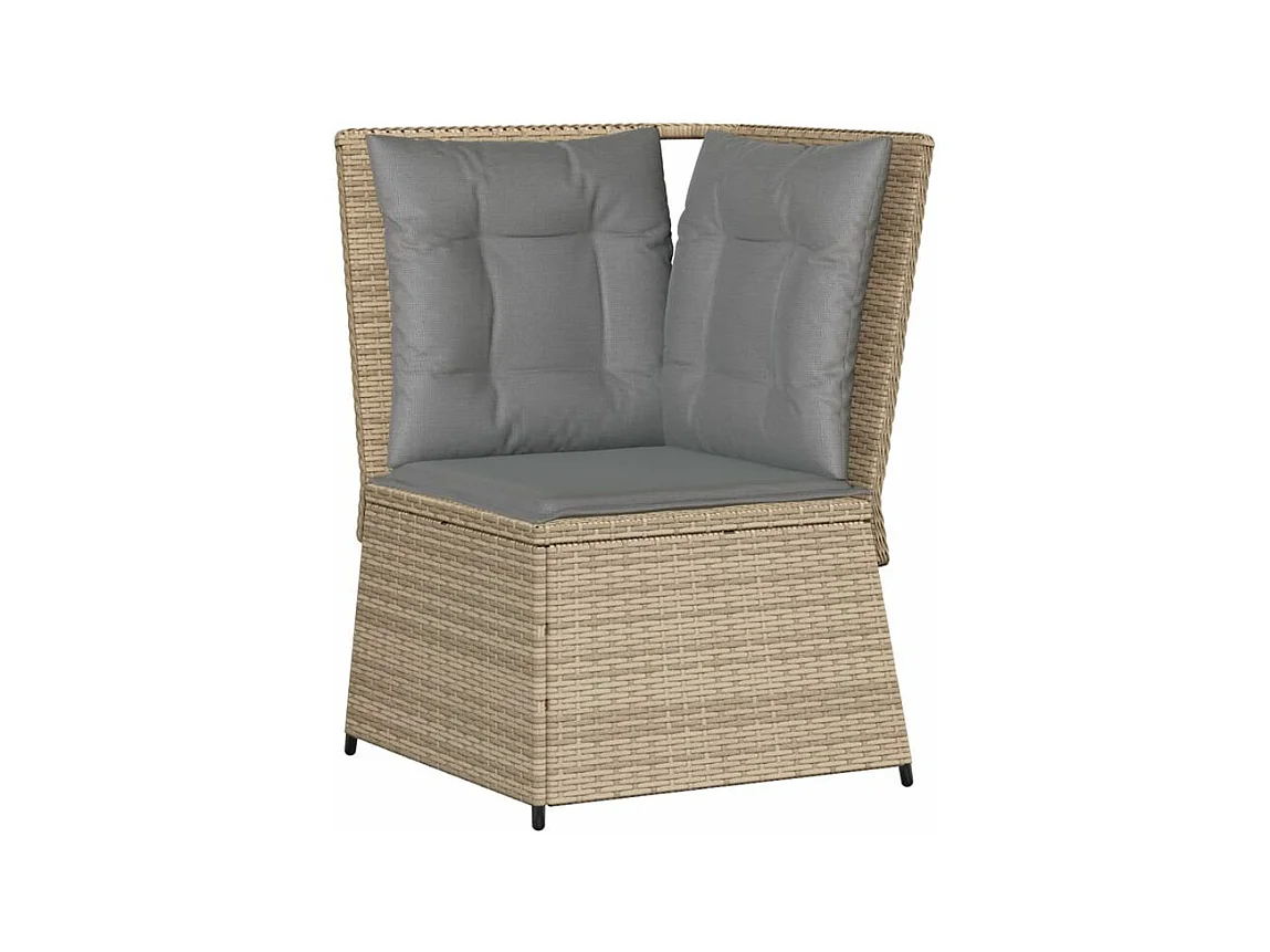 Canapé d'angle de jardin avec coussins beige résine tressée