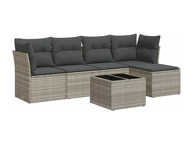 Salon de jardin 6 pcs avec coussins gris clair résine tressée