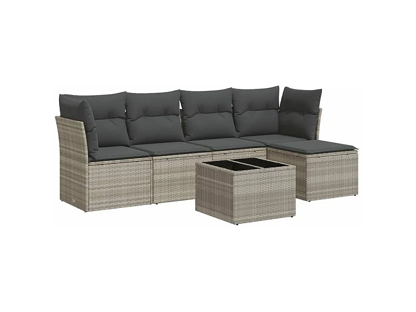 Salon de jardin 6 pcs avec coussins gris clair résine tressée