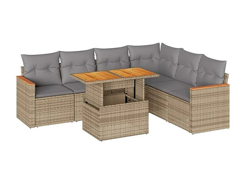 Salon de jardin avec coussins 7 pcs beige résine tressée acacia