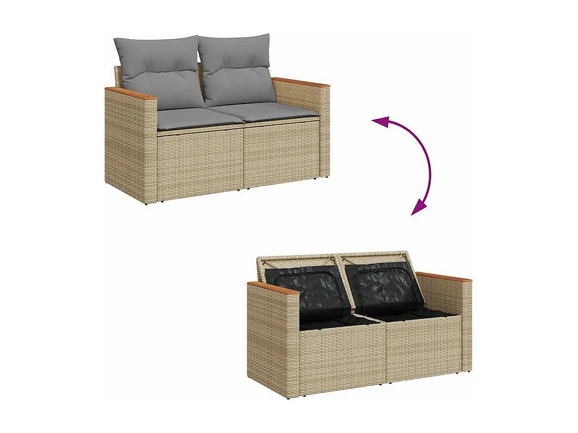 Salon de jardin avec coussins 7 pcs beige résine tressée acacia