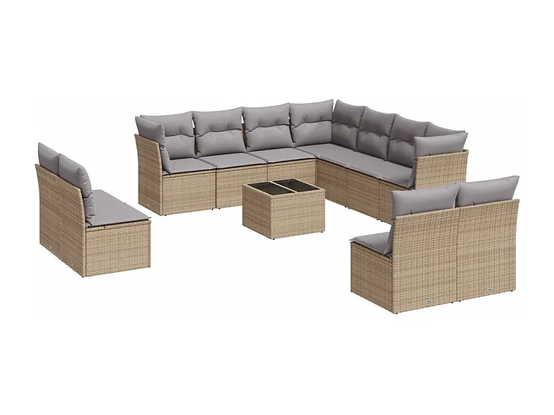 Salon de jardin avec coussins 12 pcs beige résine tressée