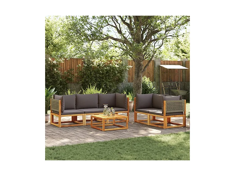 Salon de jardin avec coussins 6 pcs bois d'acacia solide