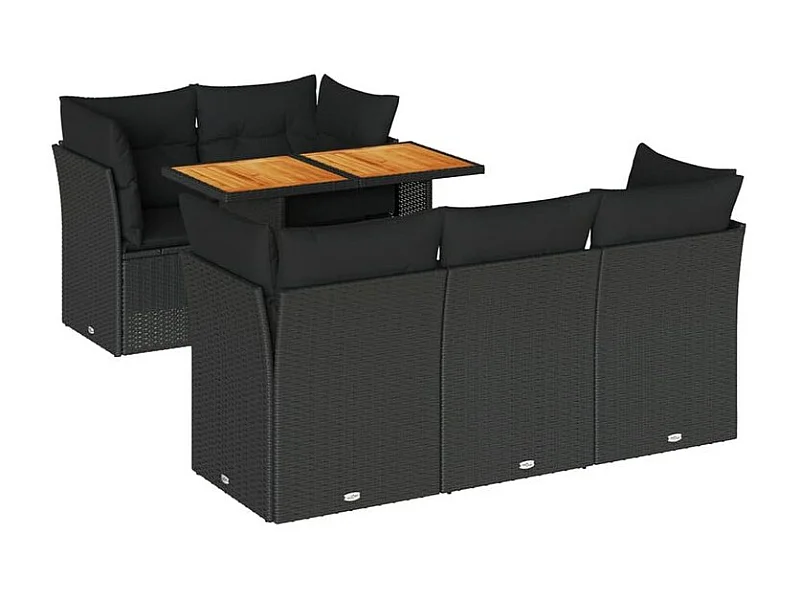 Salon de jardin 6 pcs avec coussins noir résine tressée