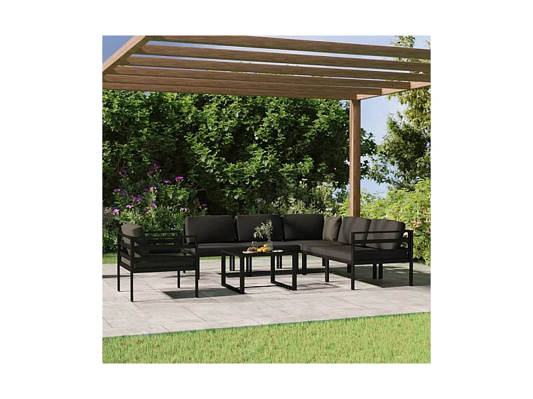 Salon de jardin 7 pcs avec coussins Aluminium Anthracite
