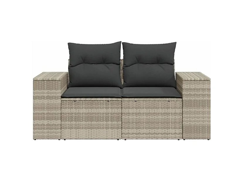 Canapé de jardin 2 places et coussins gris clair résine tressée