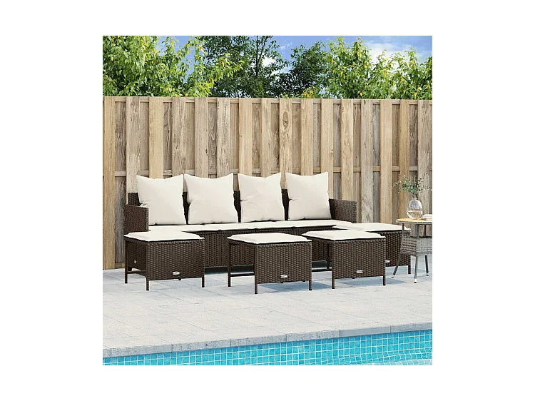 Salon de jardin avec coussins 5 pcs marron résine tressée