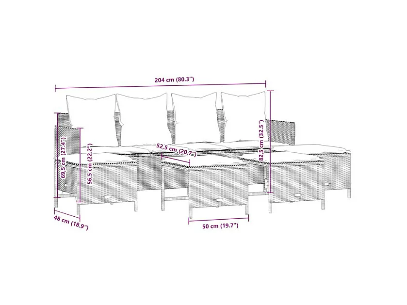 Salon de jardin avec coussins 5 pcs marron résine tressée