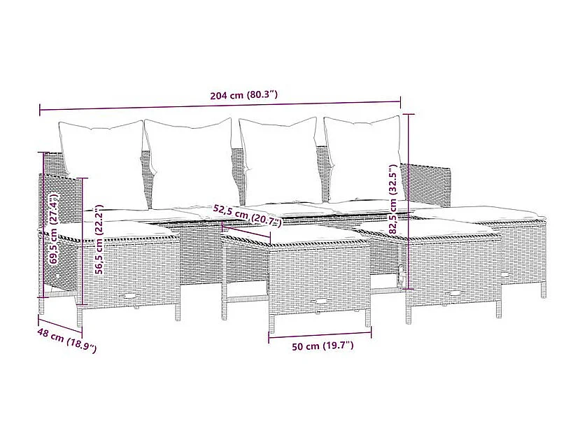 Salon de jardin avec coussins 5 pcs marron résine tressée