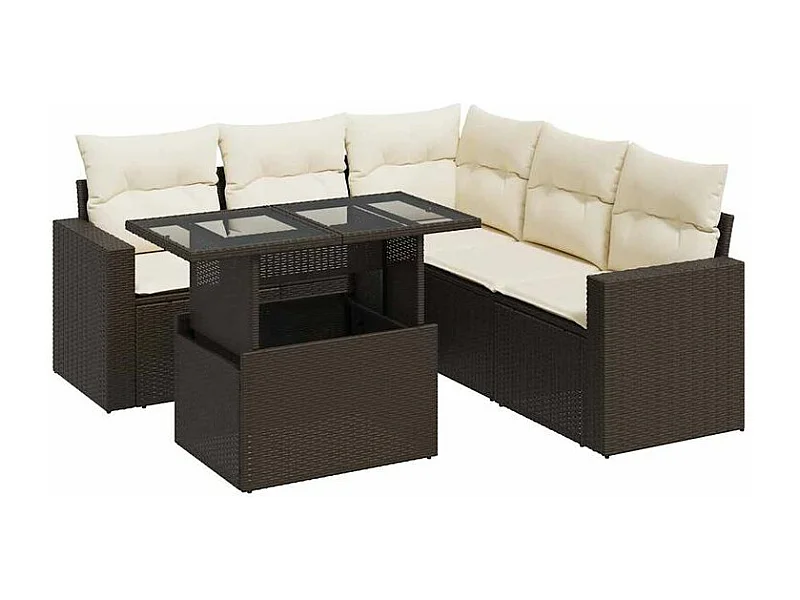 Salon de jardin avec coussins 6 pcs marron résine tressée