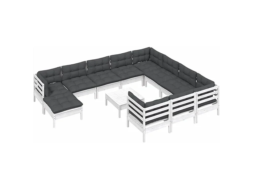 Salon de jardin 12 pcs avec coussins blanc bois de pin