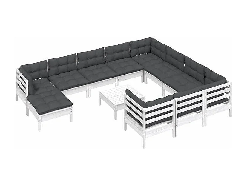 Salon de jardin 12 pcs avec coussins blanc bois de pin