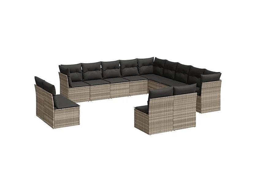 Salon de jardin avec coussins 13 pcs gris clair résine tressée