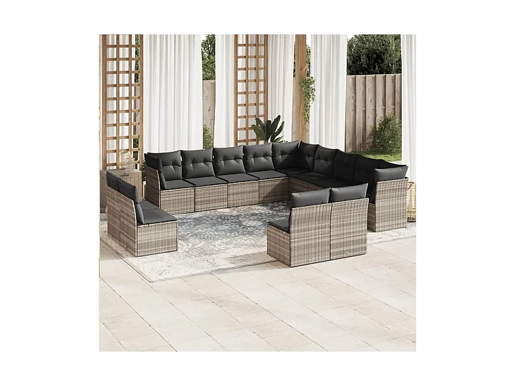 Salon de jardin avec coussins 13 pcs gris clair résine tressée