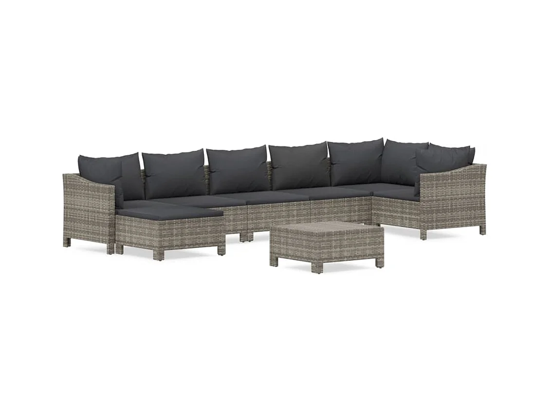 Salon de jardin 8 pcs avec coussins Gris Résine tressée