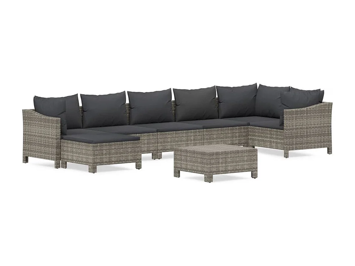 Salon de jardin 8 pcs avec coussins Gris Résine tressée
