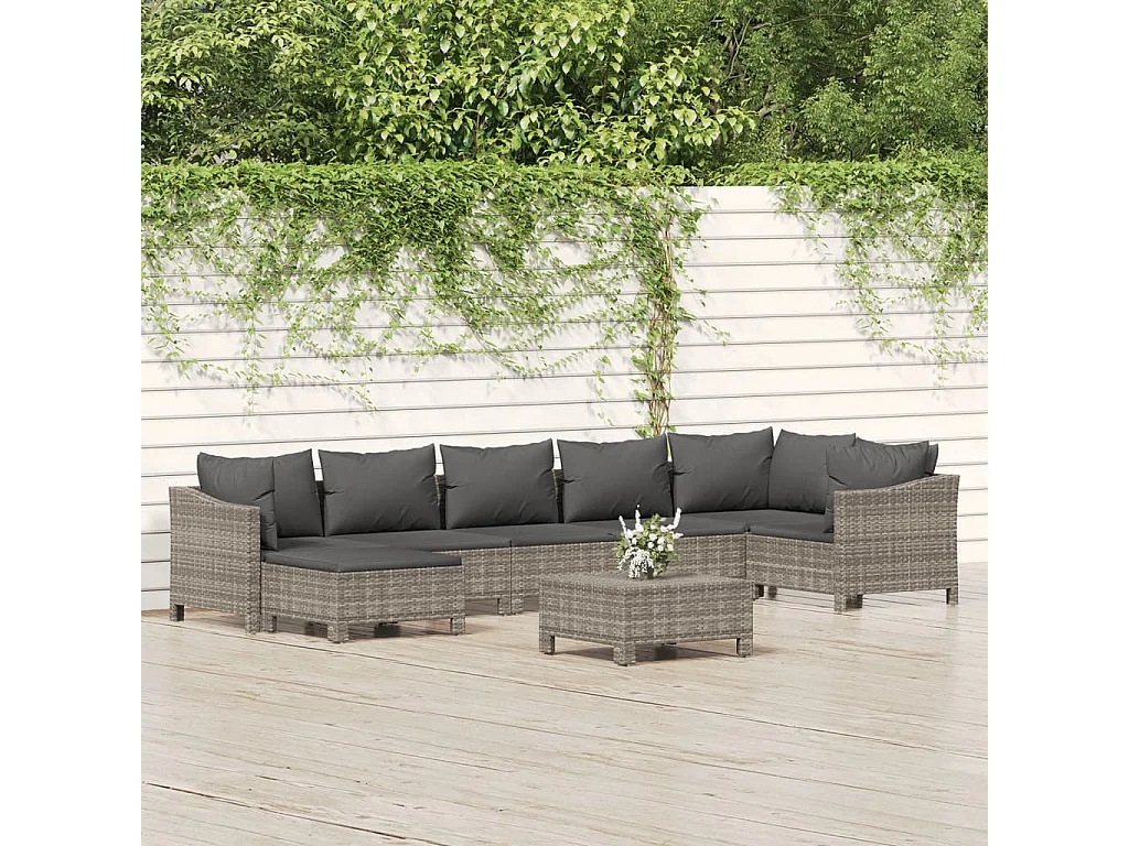 Salon de jardin 8 pcs avec coussins Gris Résine tressée
