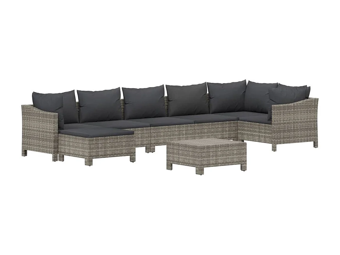 Salon de jardin 8 pcs avec coussins Gris Résine tressée