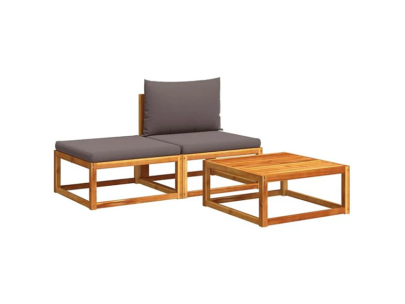 Salon de jardin avec coussins 3 pcs bois massif d'acacia