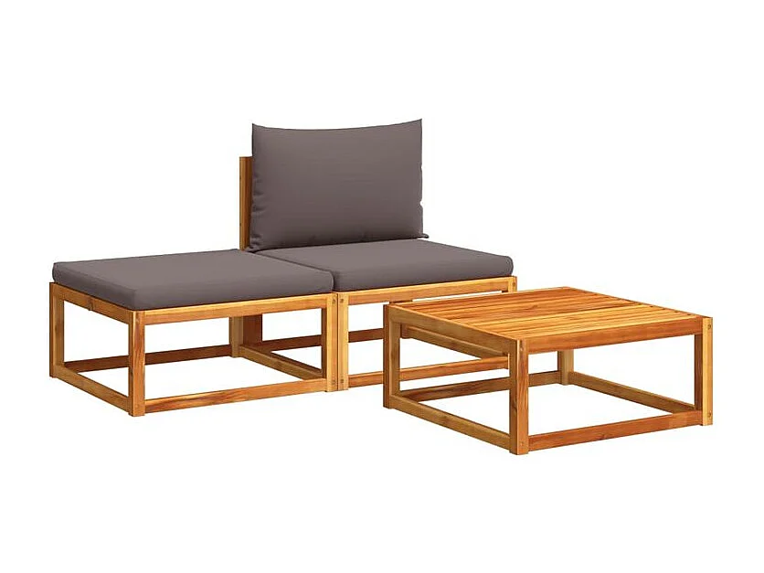 Salon de jardin avec coussins 3 pcs bois massif d'acacia