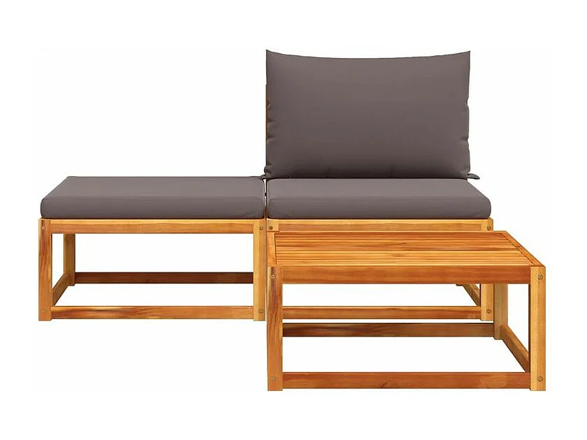 Salon de jardin avec coussins 3 pcs bois massif d'acacia