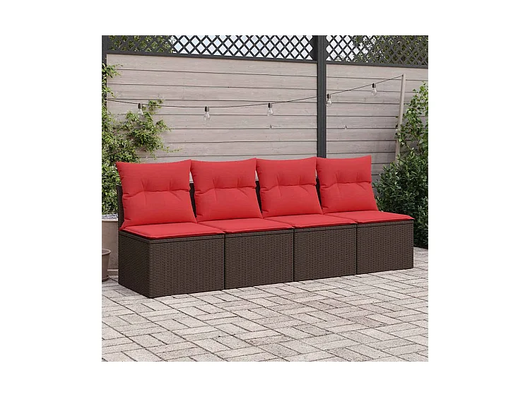 Salon de jardin avec coussins 2pcs marron résine tressée acacia