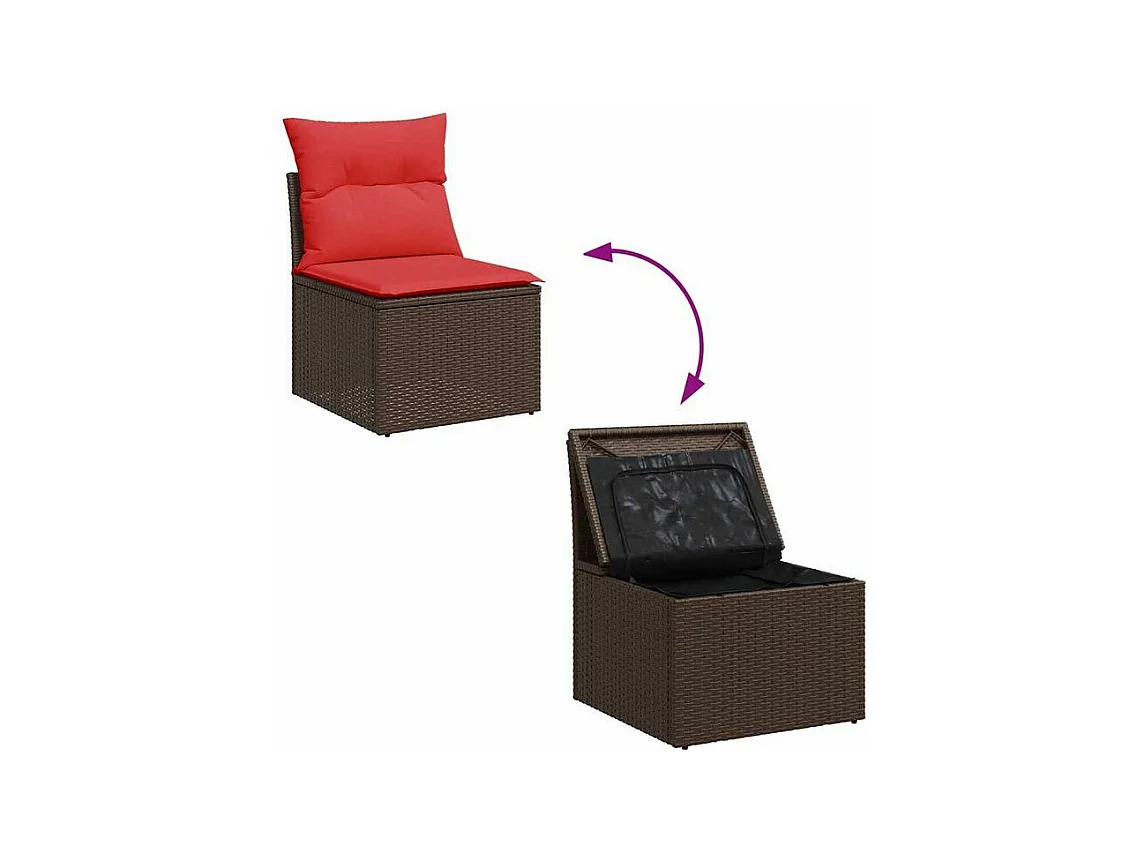 Salon de jardin avec coussins 2pcs marron résine tressée acacia
