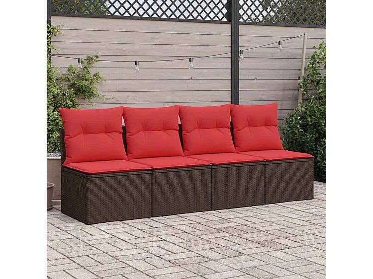 Salon de jardin avec coussins 2pcs marron résine tressée acacia
