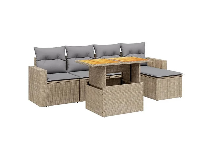 Salon de jardin avec coussins 6 pcs beige résine tressée