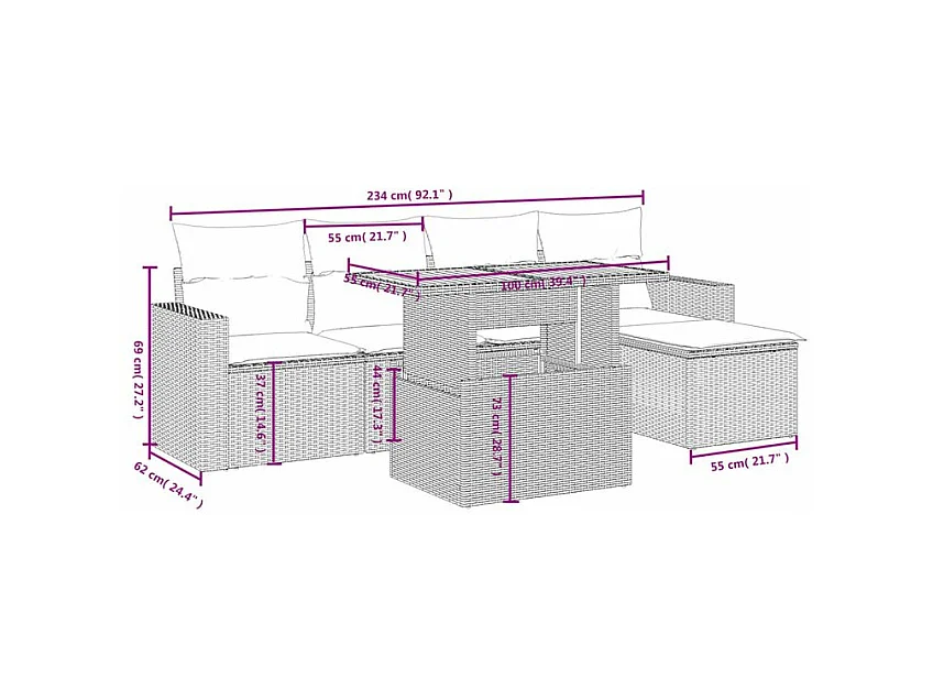 Salon de jardin avec coussins 6 pcs beige résine tressée