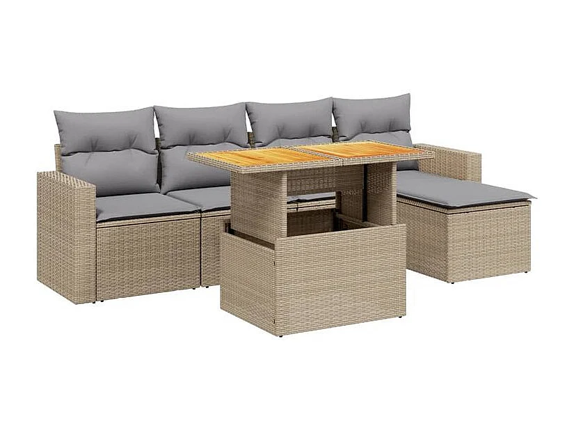Salon de jardin avec coussins 6 pcs beige résine tressée