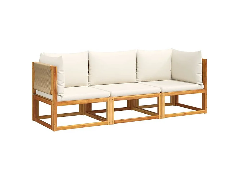 Salon de jardin avec coussins 3 pcs bois massif d'acacia