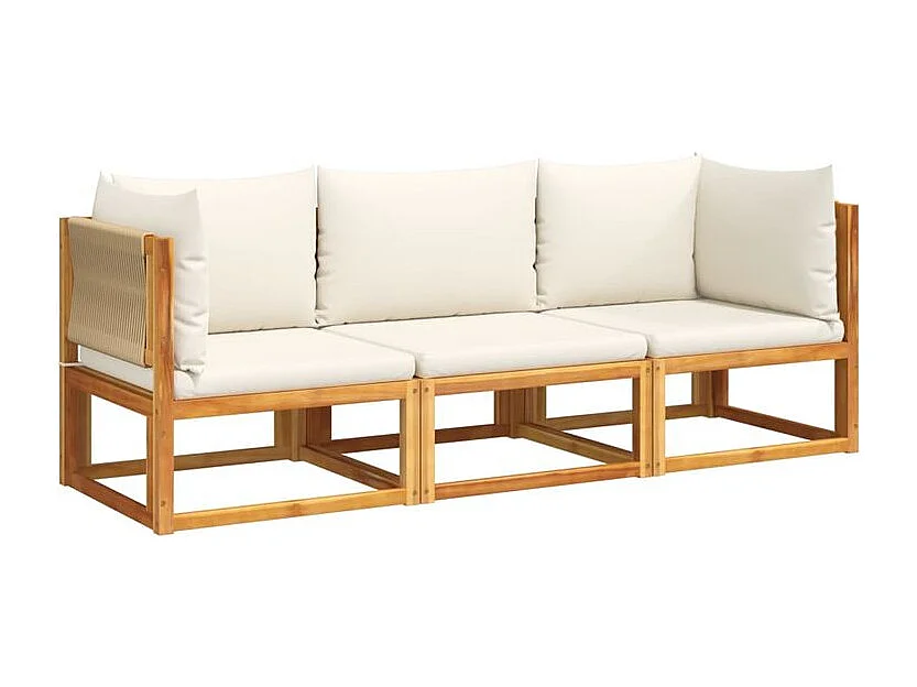 Salon de jardin avec coussins 3 pcs bois massif d'acacia