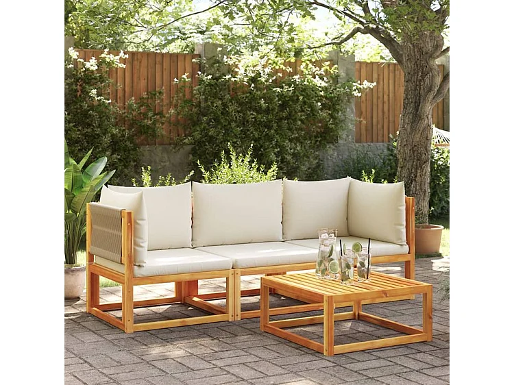 Salon de jardin avec coussins 3 pcs bois massif d'acacia