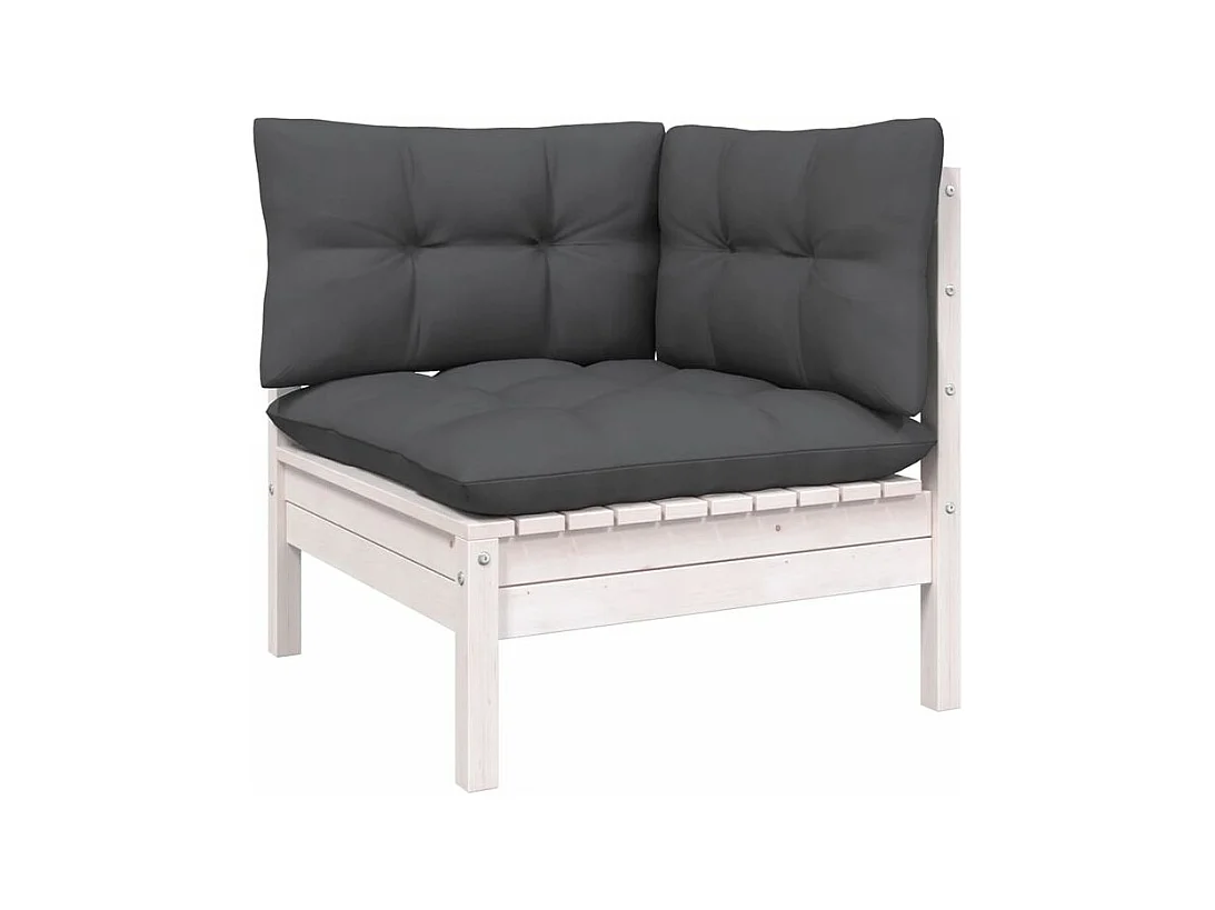 Salon de jardin 9 pcs avec coussins blanc bois de pin