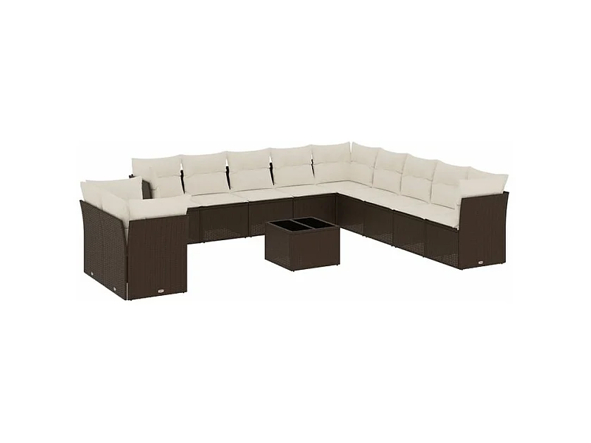 Salon de jardin avec coussins 12 pcs marron résine tressée