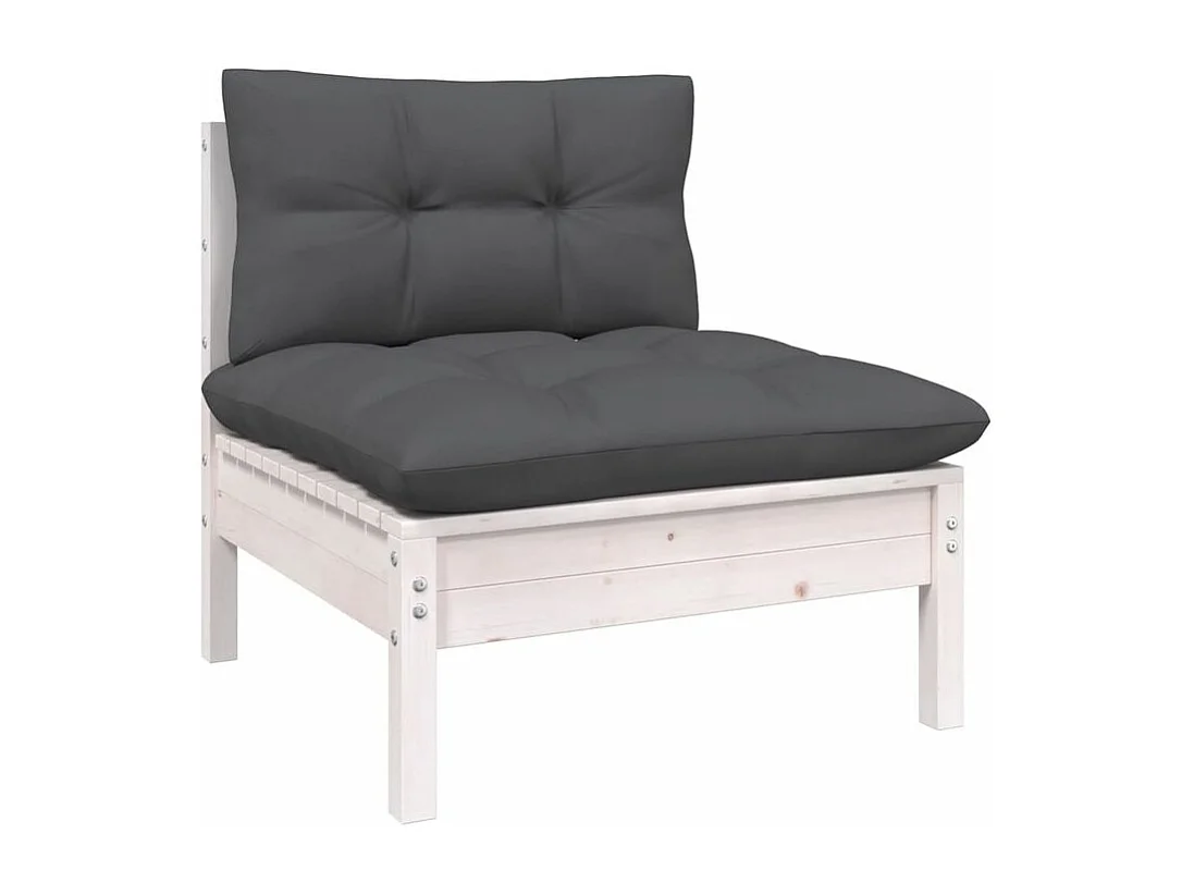 Salon de jardin 7 pcs avec coussins blanc bois de pin massif