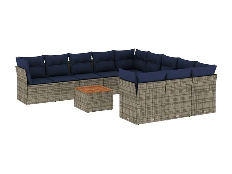 Salon de jardin avec coussins 12 pcs gris résine tressée
