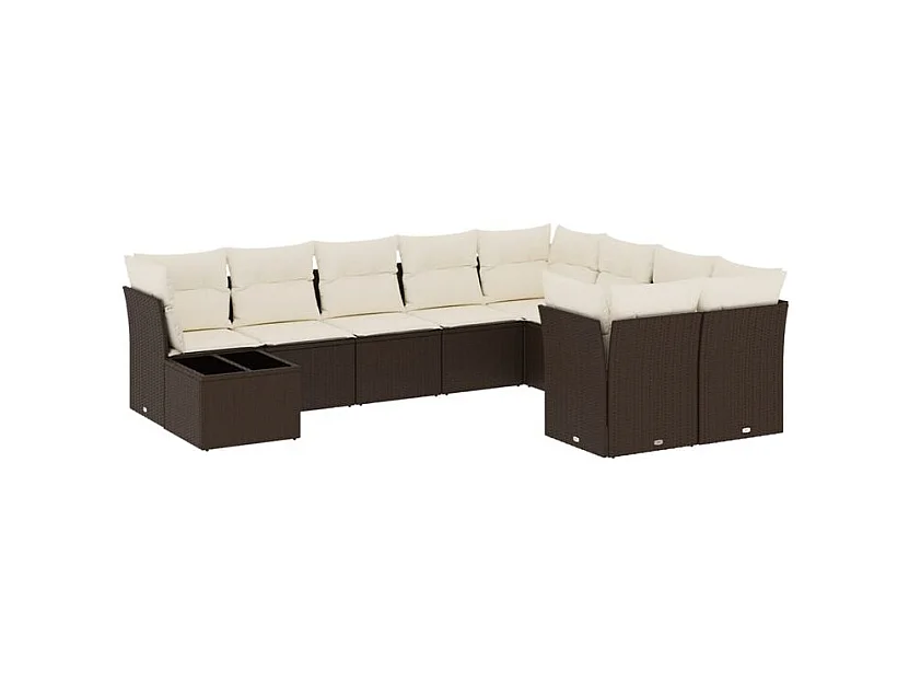 Salon de jardin 10 pcs avec coussins marron résine tressée